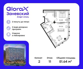 51,6 м², 1-комнатные апартаменты 12 859 999 ₽ - изображение 1