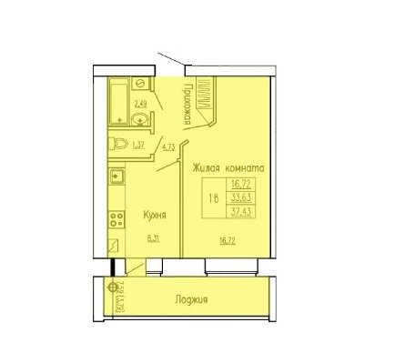 41,2 м², 1-комнатная квартира 4 350 000 ₽ - изображение 1