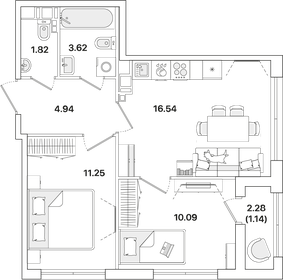 Квартира 49,4 м², 2-комнатная - изображение 1