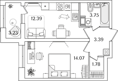 36,8 м², 1-комнатная квартира 11 265 584 ₽ - изображение 23