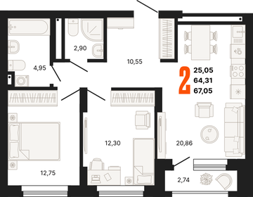 63,2 м², 2-комнатная квартира 10 500 000 ₽ - изображение 98