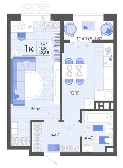 42,9 м², 1-комнатная квартира 4 929 056 ₽ - изображение 1
