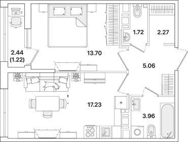 Квартира 45,2 м², 1-комнатная - изображение 1