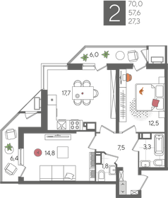 70 м², 2-комнатная квартира 16 500 000 ₽ - изображение 105