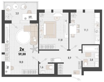 Квартира 59 м², 2-комнатная - изображение 1