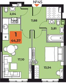 Квартира 44,4 м², 1-комнатная - изображение 1