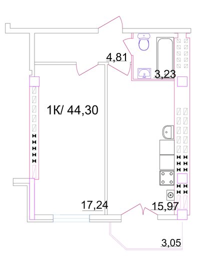 44,3 м², 1-комнатная квартира 3 490 840 ₽ - изображение 1