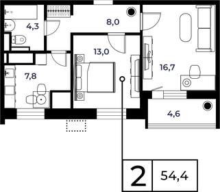 Квартира 54,4 м², 2-комнатная - изображение 1