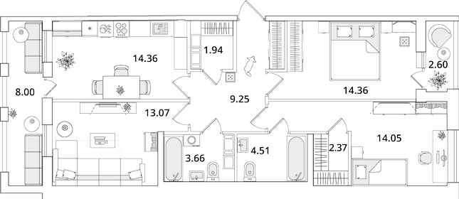 Квартира 82,9 м², 3-комнатная - изображение 1