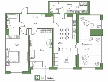 Квартира 105,7 м², 2-комнатные - изображение 1