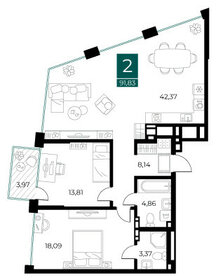 Квартира 91,8 м², 2-комнатная - изображение 1
