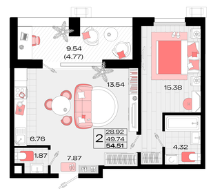 Квартира 54,5 м², 2-комнатная - изображение 1