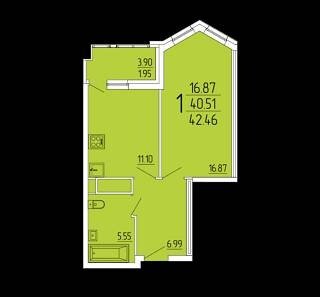 42,5 м², 1-комнатная квартира 3 400 000 ₽ - изображение 1
