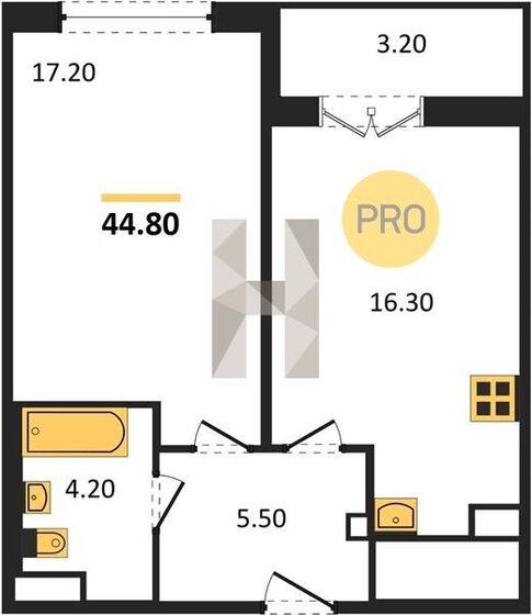 44,8 м², 1-комнатная квартира 14 181 400 ₽ - изображение 1