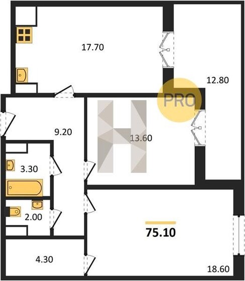 75,1 м², 2-комнатная квартира 22 688 300 ₽ - изображение 1