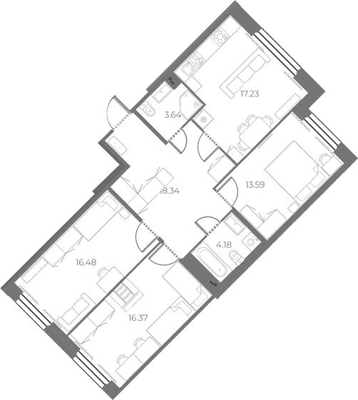 89,8 м², 3-комнатная квартира 20 600 000 ₽ - изображение 1