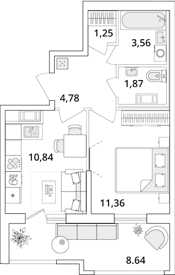 38 м², 1-комнатная квартира 9 100 059 ₽ - изображение 1