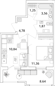 Квартира 38 м², 1-комнатная - изображение 1