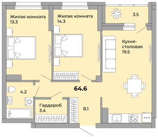 65,1 м², 2-комнатная квартира 8 072 400 ₽ - изображение 30