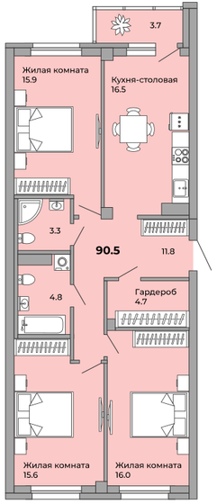90,5 м², 3-комнатная квартира 9 955 000 ₽ - изображение 1