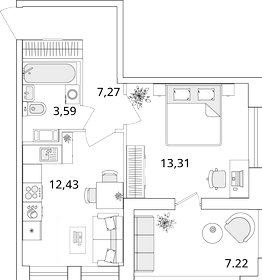 42,4 м², 1-комнатная квартира 5 950 000 ₽ - изображение 61