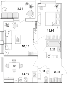 62,9 м², 2-комнатная квартира 14 921 878 ₽ - изображение 22