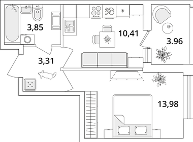 Квартира 33,5 м², 1-комнатная - изображение 1