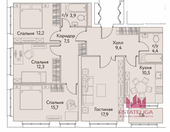 96 м², 4-комнатная квартира 34 200 000 ₽ - изображение 1