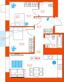 Квартира 58,9 м², 2-комнатная - изображение 1