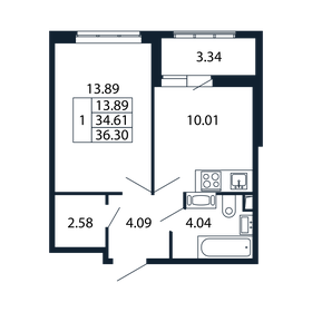 Квартира 34 м², 1-комнатная - изображение 2