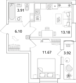 Квартира 36,8 м², 1-комнатная - изображение 1