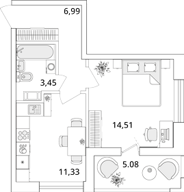 Квартира 38,8 м², 1-комнатная - изображение 1