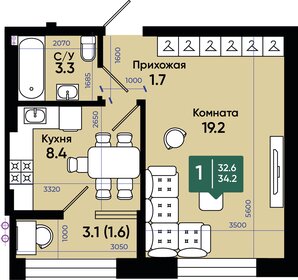 34,5 м², 1-комнатная квартира 3 553 500 ₽ - изображение 22