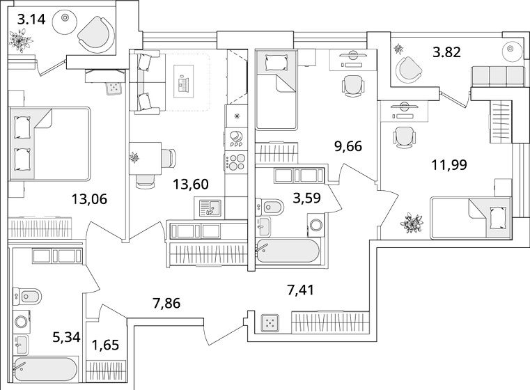 77,6 м², 3-комнатная квартира 17 337 064 ₽ - изображение 1