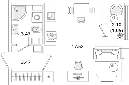 22,7 м², квартира-студия 7 350 000 ₽ - изображение 118