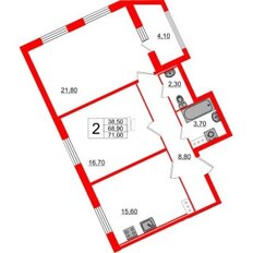 Квартира 71 м², 2-комнатная - изображение 2