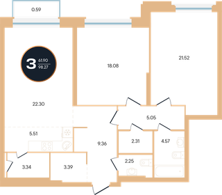 Квартира 98,3 м², 3-комнатная - изображение 1