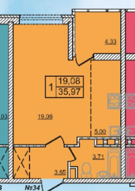 Квартира 36 м², студия - изображение 1