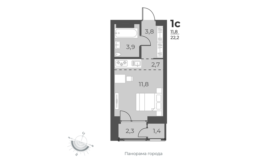 22,2 м², квартира-студия 4 990 000 ₽ - изображение 1