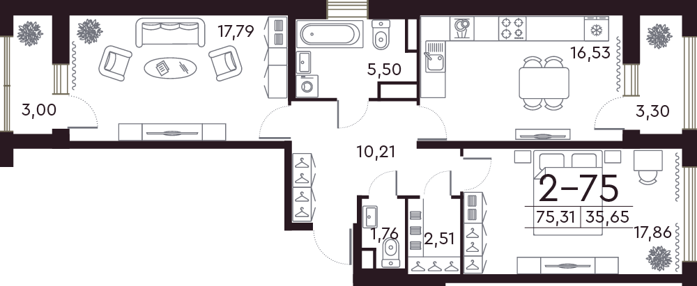 75,8 м², 2-комнатная квартира 32 549 536 ₽ - изображение 1