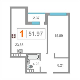 Квартира 53,8 м², 1-комнатная - изображение 1