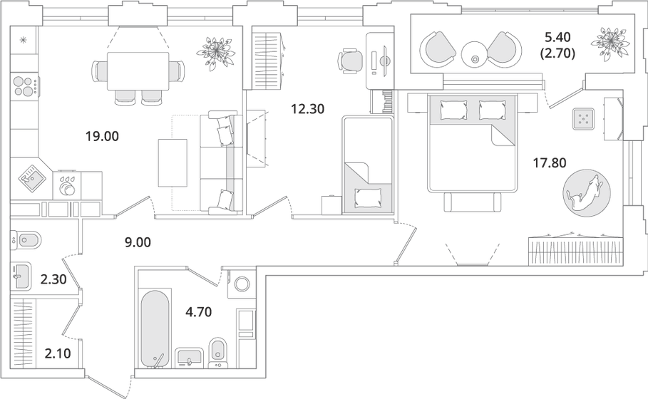 69,9 м², 2-комнатная квартира 14 759 205 ₽ - изображение 1