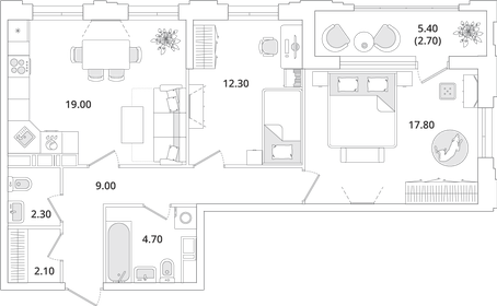 69,9 м², 2-комнатная квартира 14 275 464 ₽ - изображение 9