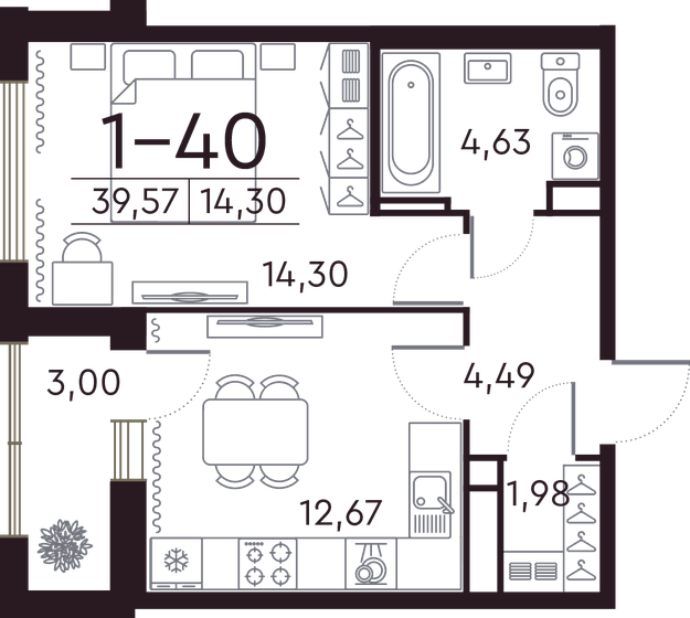 39,6 м², 1-комнатная квартира 21 027 252 ₽ - изображение 1