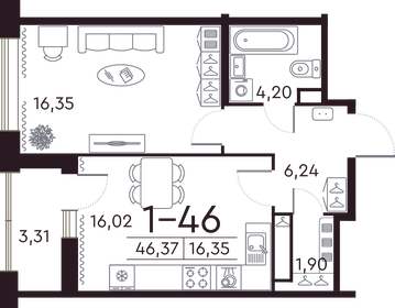 49,6 м², 1-комнатная квартира 23 274 108 ₽ - изображение 43