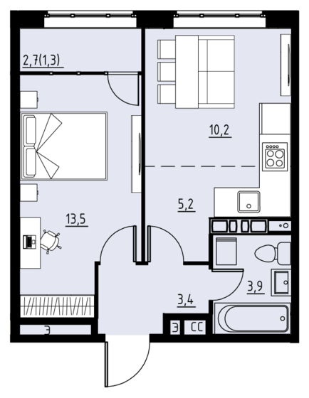 37,5 м², 2-комнатная квартира 4 818 750 ₽ - изображение 1