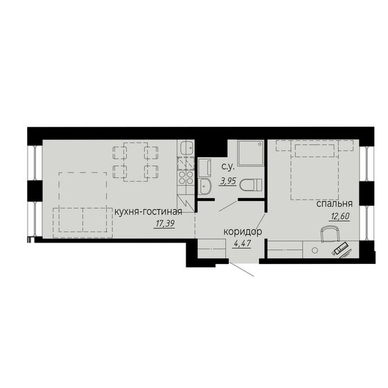 38,4 м², 1-комнатные апартаменты 11 523 000 ₽ - изображение 1