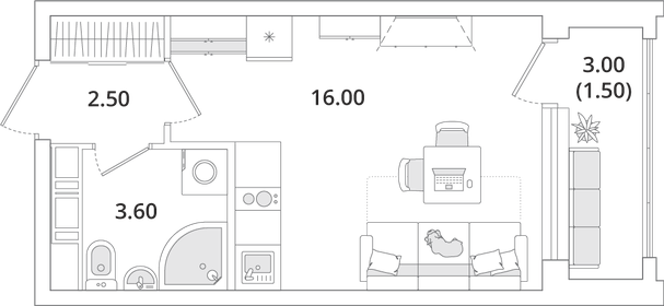 22,8 м², квартира-студия 5 632 683 ₽ - изображение 29