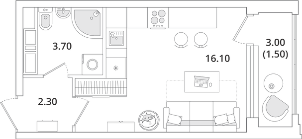 24,3 м², квартира-студия 5 548 467 ₽ - изображение 29