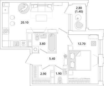 Квартира 48,2 м², 1-комнатная - изображение 1